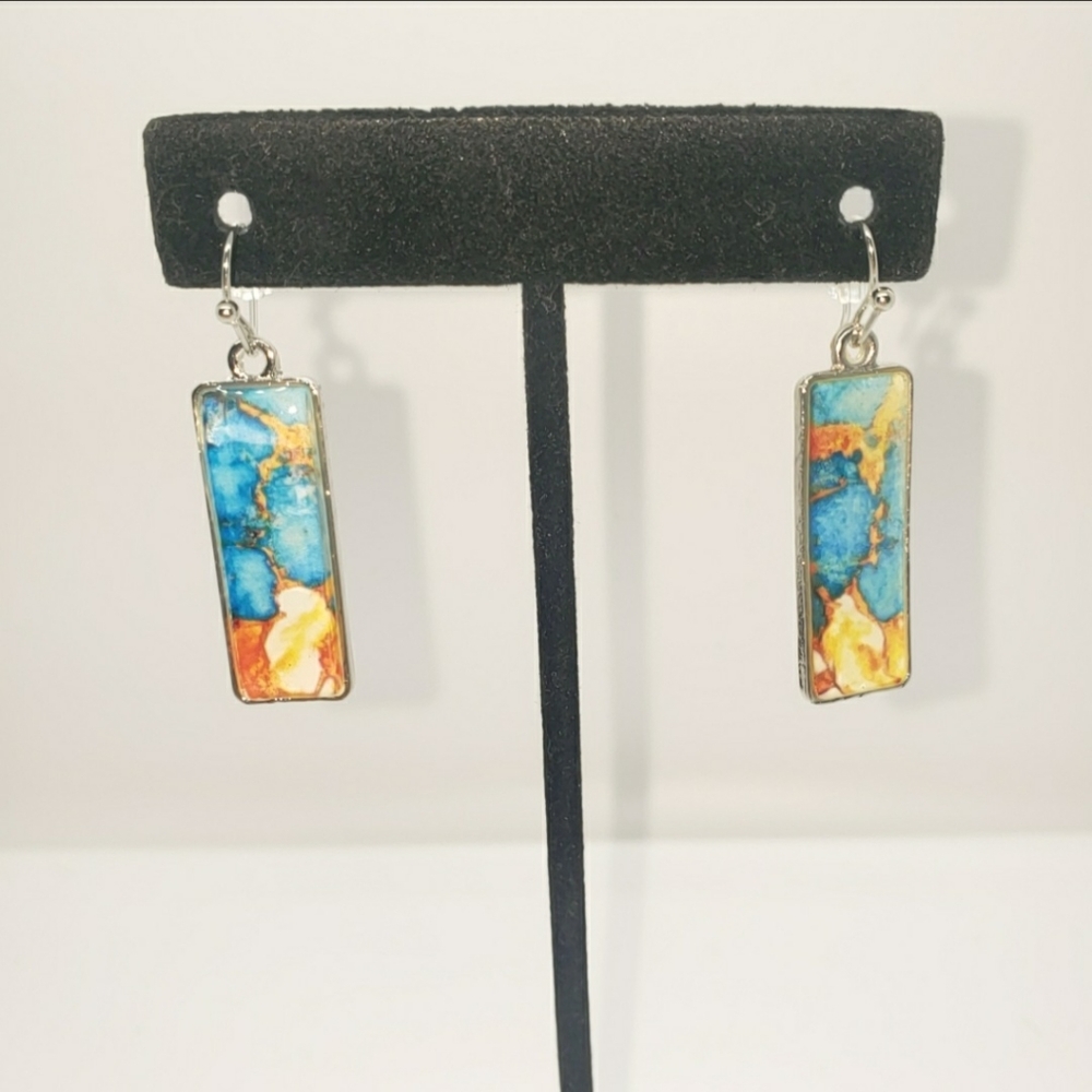 Marble Abstract Pattern Earrings Stained Glass Look - Picture 7 of 10